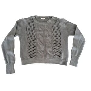 Abound Womens Grey‎ Cable Knit Pointelle Crewneck Sweater XL Long Sleeve Casual
